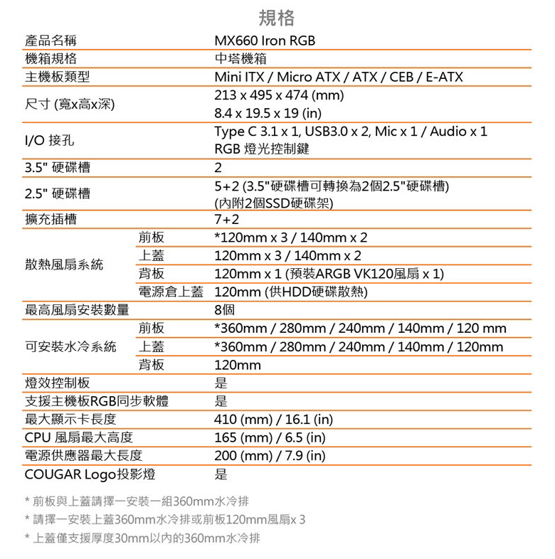 MX660 Iron RGB 中塔機箱 黑色